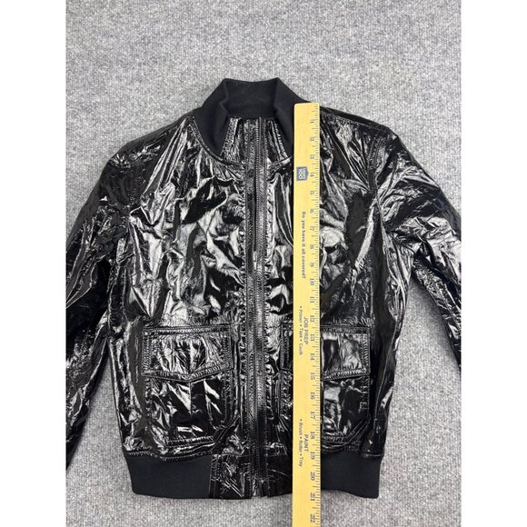 R13 Lambskin Leather Jacket Women's M Black Patent Full Zip Pockets Mock Neck - Picture 3 of 10